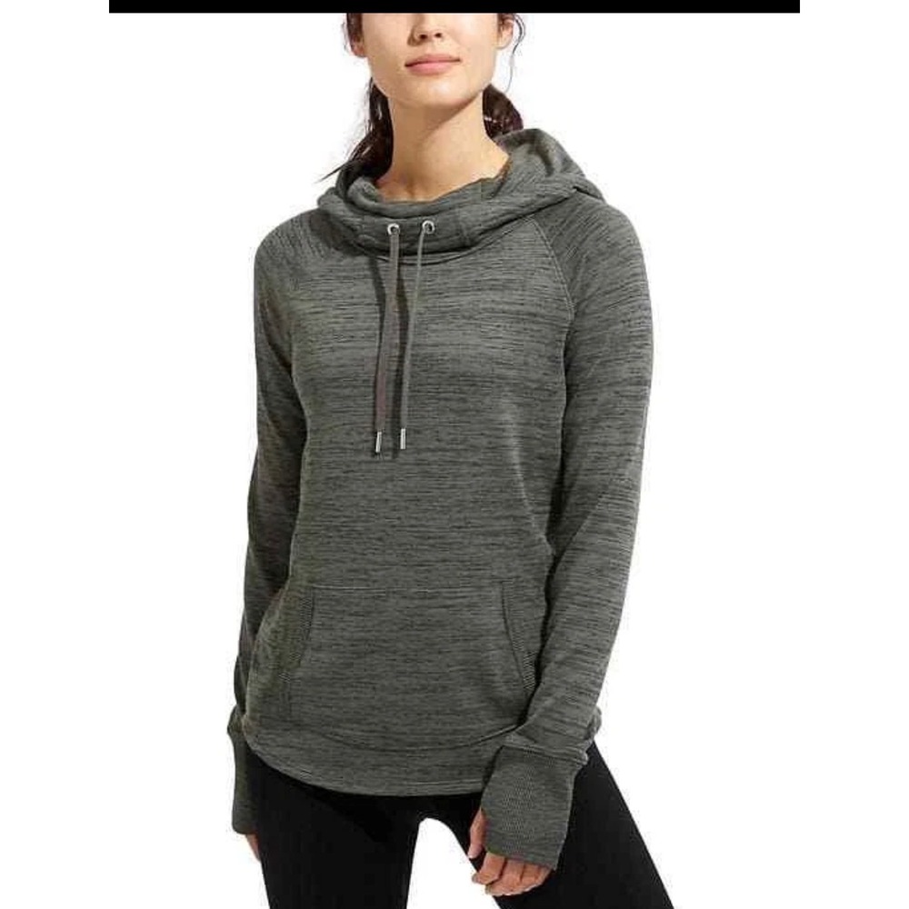 Athleta Womens Cowl Neck Hoodie Gray Heathered Thumbhole Pullover Small